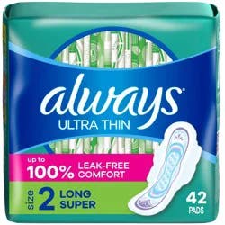 Always Long Absorbency Unscented Ultra Thin Pads with Wings - Size 2 - 42ct