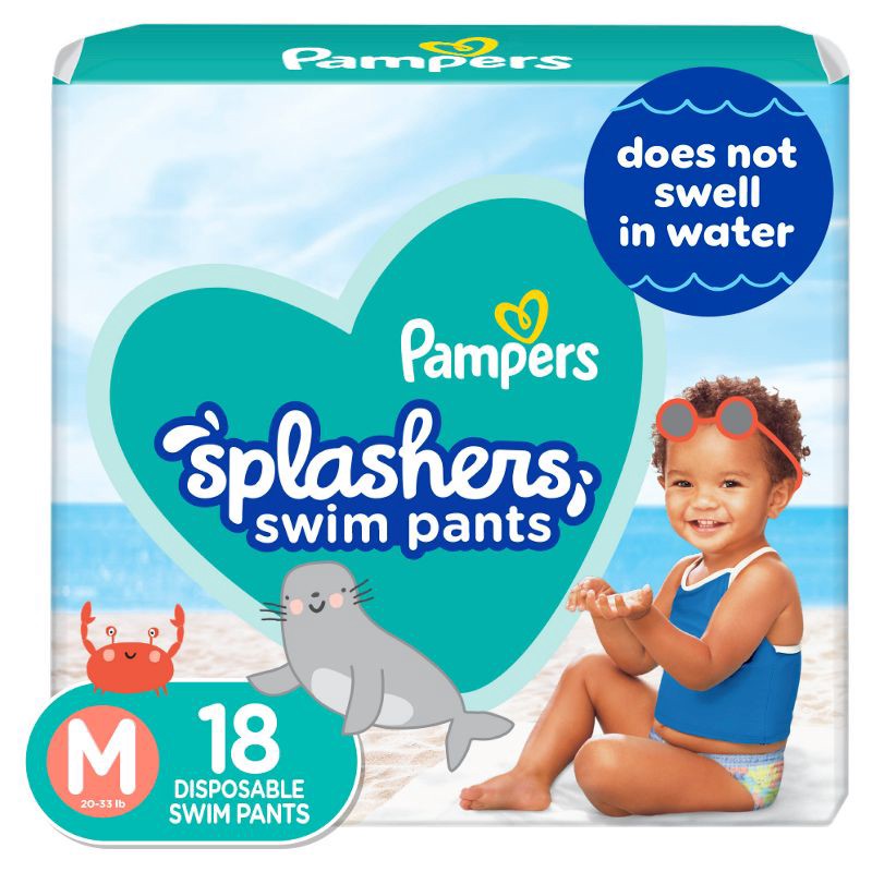 slide 1 of 11, Pampers Splashers Disposable Swim Pants Jumbo Pack - M - 18ct, 18 ct