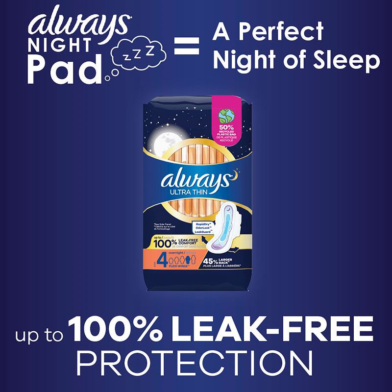 slide 6 of 9, Always Ultra Thin Overnight Pads with Wings - Unscented - Size 4 - 36ct, 36 ct