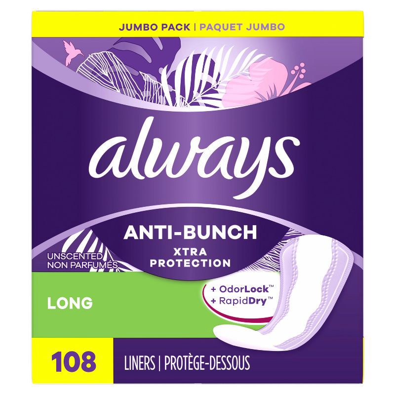 slide 2 of 8, Always Dailies Extra Protection Unscented Panty Liners - Long - 108ct, 108 ct