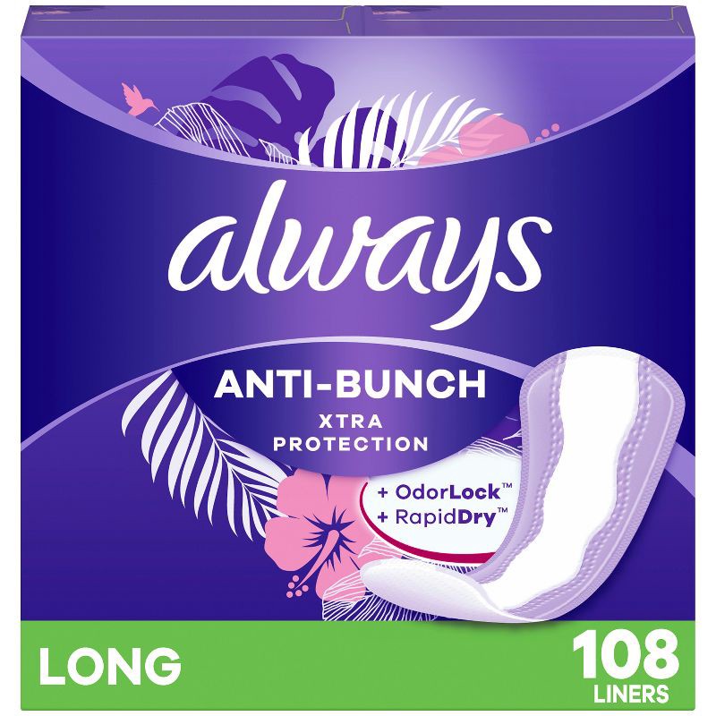 slide 1 of 8, Always Dailies Extra Protection Unscented Panty Liners - Long - 108ct, 108 ct