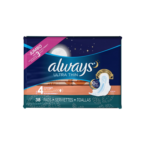 slide 1 of 1, Always® overnight ultra thin pads with wings, 38 ct., 38 count