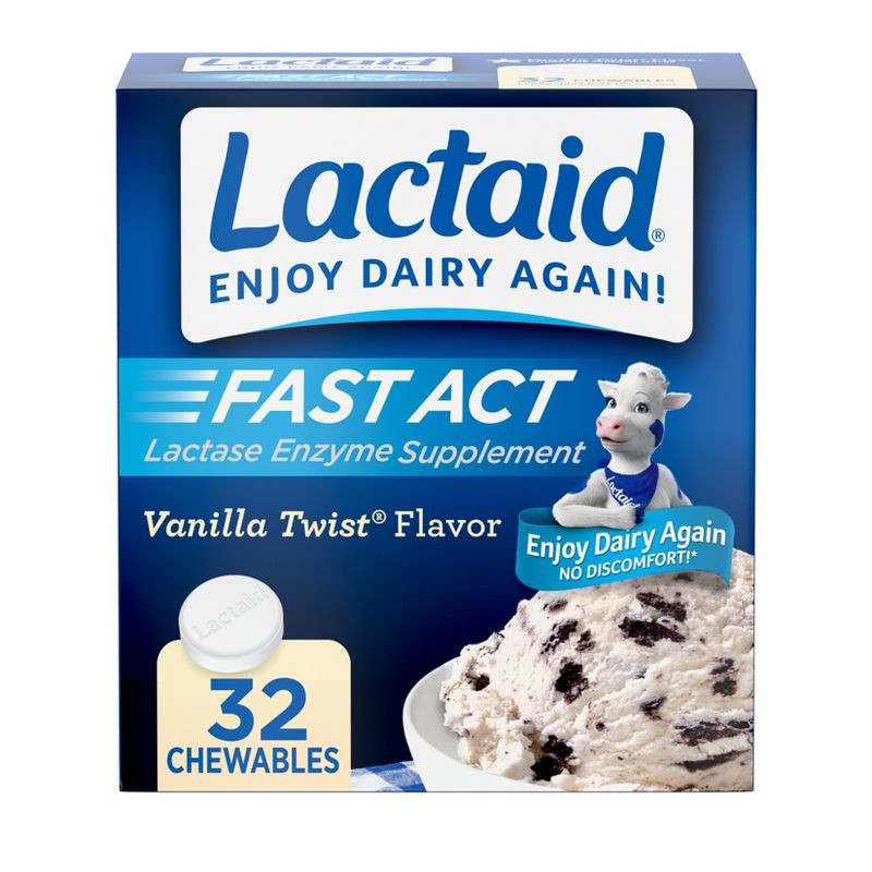 slide 1 of 6, Lactaid Fast Act Lactose Relief Chewables - Vanilla - 32pk, 32 ct