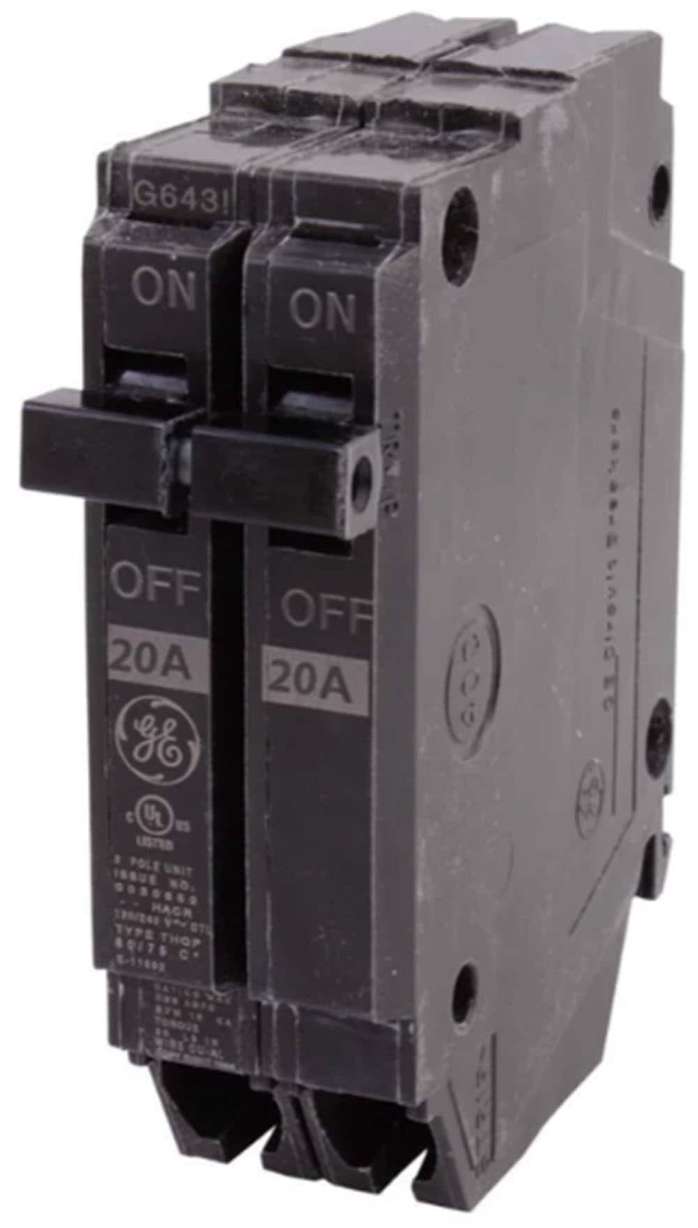 slide 6 of 6, GE 20-amp 2 -Pole Standard trip Circuit Breaker, 1 ct