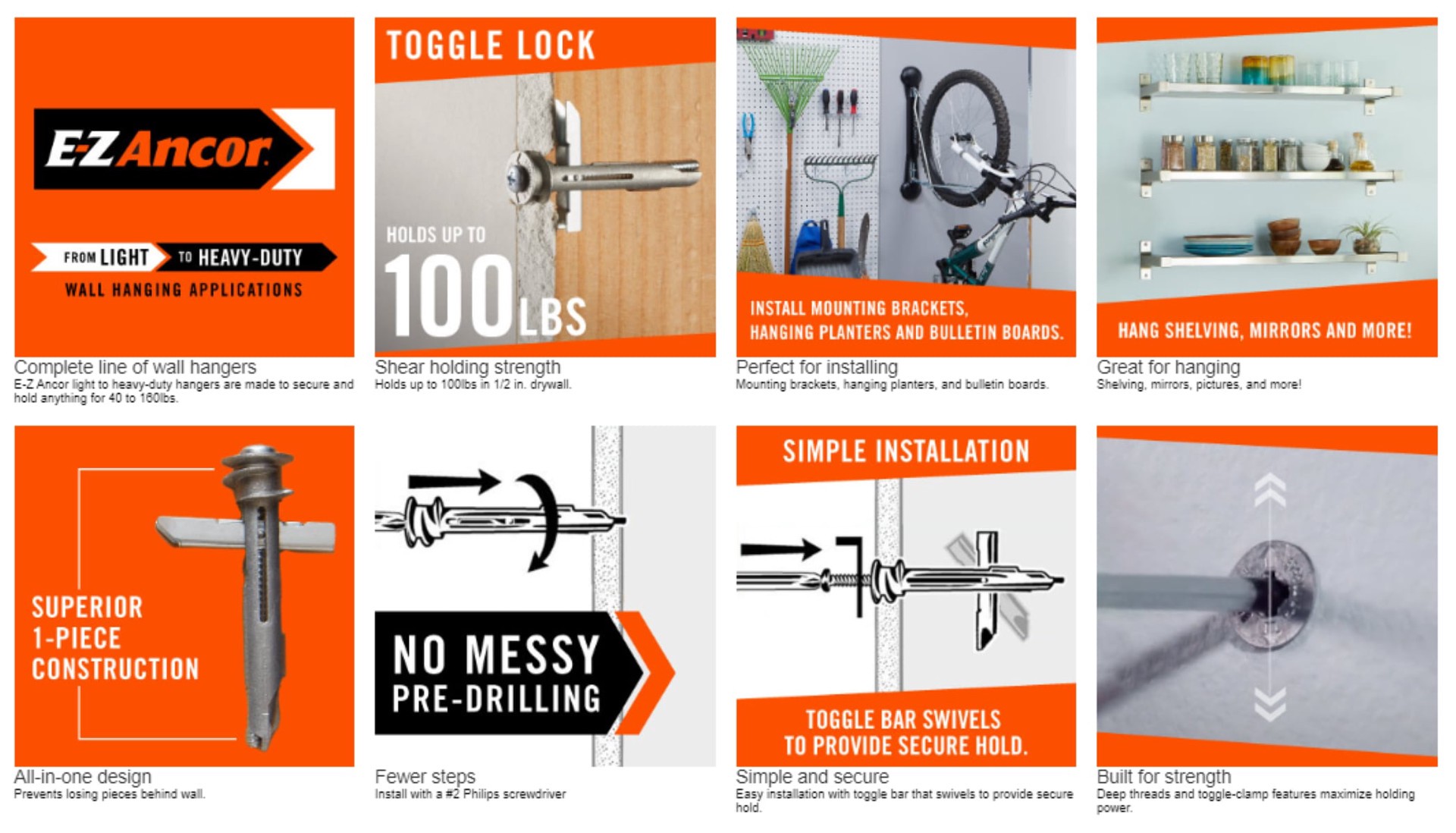 slide 3 of 6, E-Z Ancor 100-lb 5/8-in x 2-1/2-in Toggle Bolt Anchors with Screws Included 10 -Pack, 1 ct