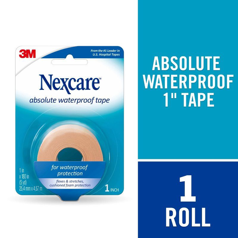 slide 4 of 7, Nexcare Absolute Waterproof First Aid Tape, Tan, 1 in x 5 yds, 1 ct