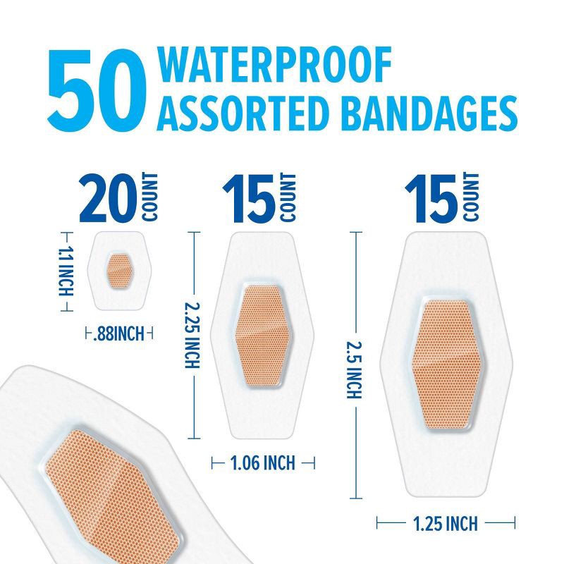 slide 3 of 19, Nexcare Waterproof Bandages, Clear, Assorted, 50 ct, 50 ct