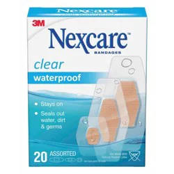 Nexcare Waterproof Bandages, Clear, Assorted 20 ct