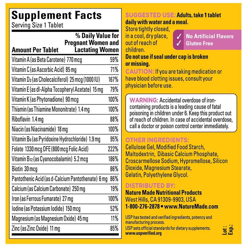 slide 3 of 9, Nature Made Prenatal Multivitamin with Folic Acid, Prenatal Vitamin & Mineral Supplement Tablets - 250ct, 250 ct