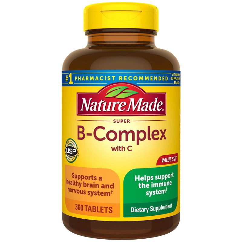 slide 1 of 6, Nature Made Super Vitamin B Complex with Folic Acid + Vitamin C for Immune Support Tablets - 360ct, 360 ct