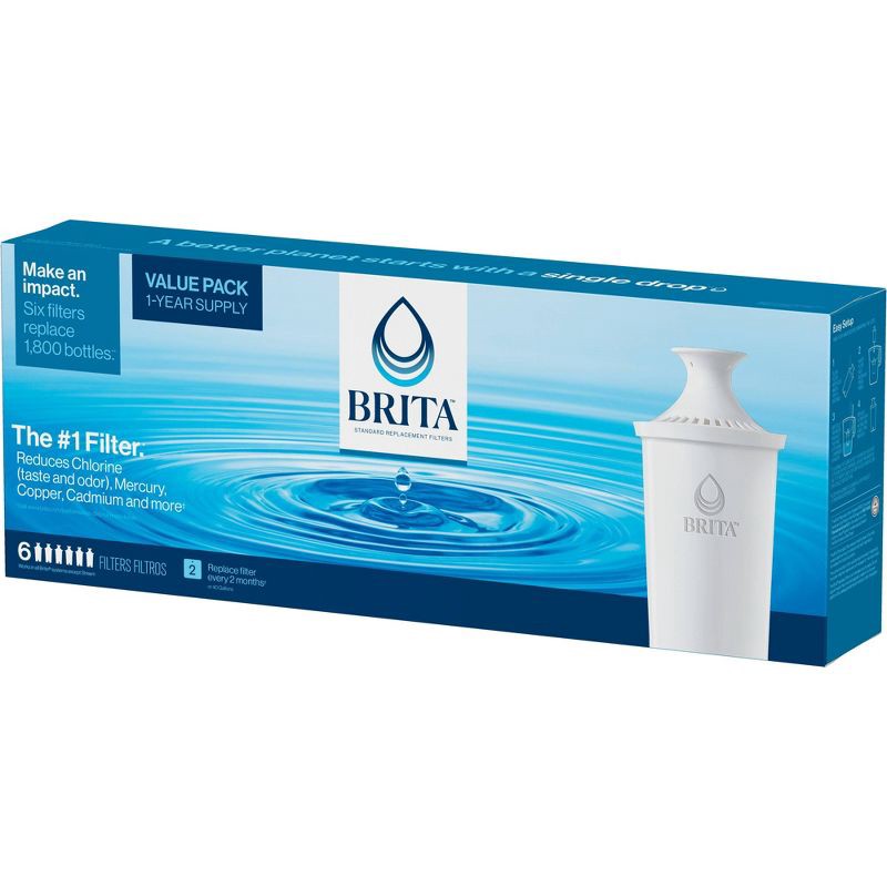 slide 12 of 12, Brita Replacement Water Filters for Brita Water Pitchers and Dispensers - 6ct: Reduces Odors, Filters Chlorine, 6 ct