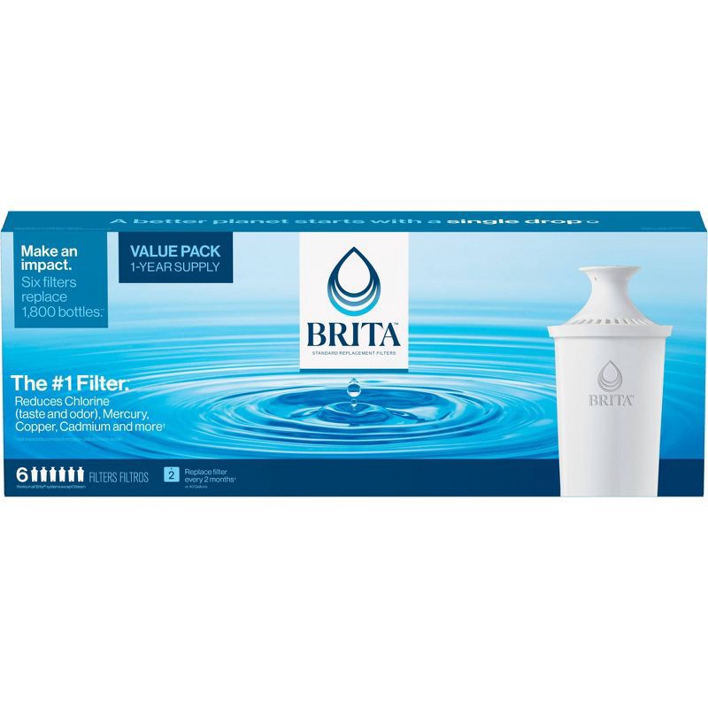 slide 10 of 12, Brita Replacement Water Filters for Brita Water Pitchers and Dispensers - 6ct: Reduces Odors, Filters Chlorine, 6 ct