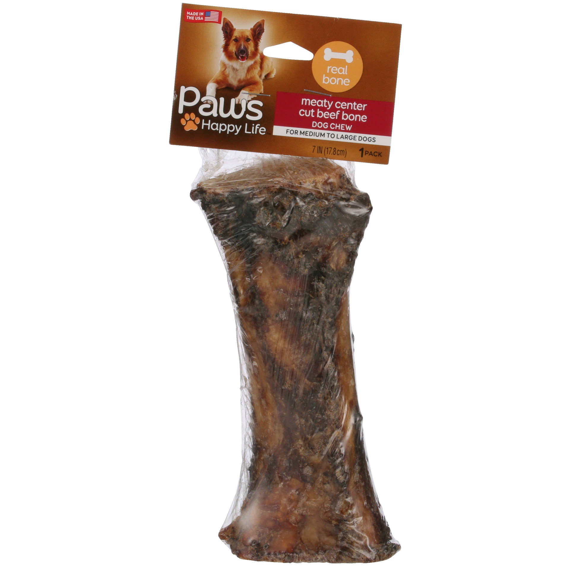 slide 1 of 6, Paws Happy Life Naturals Meaty Center Cut Beef Bone For Medium & Large Dogs, 1 ct