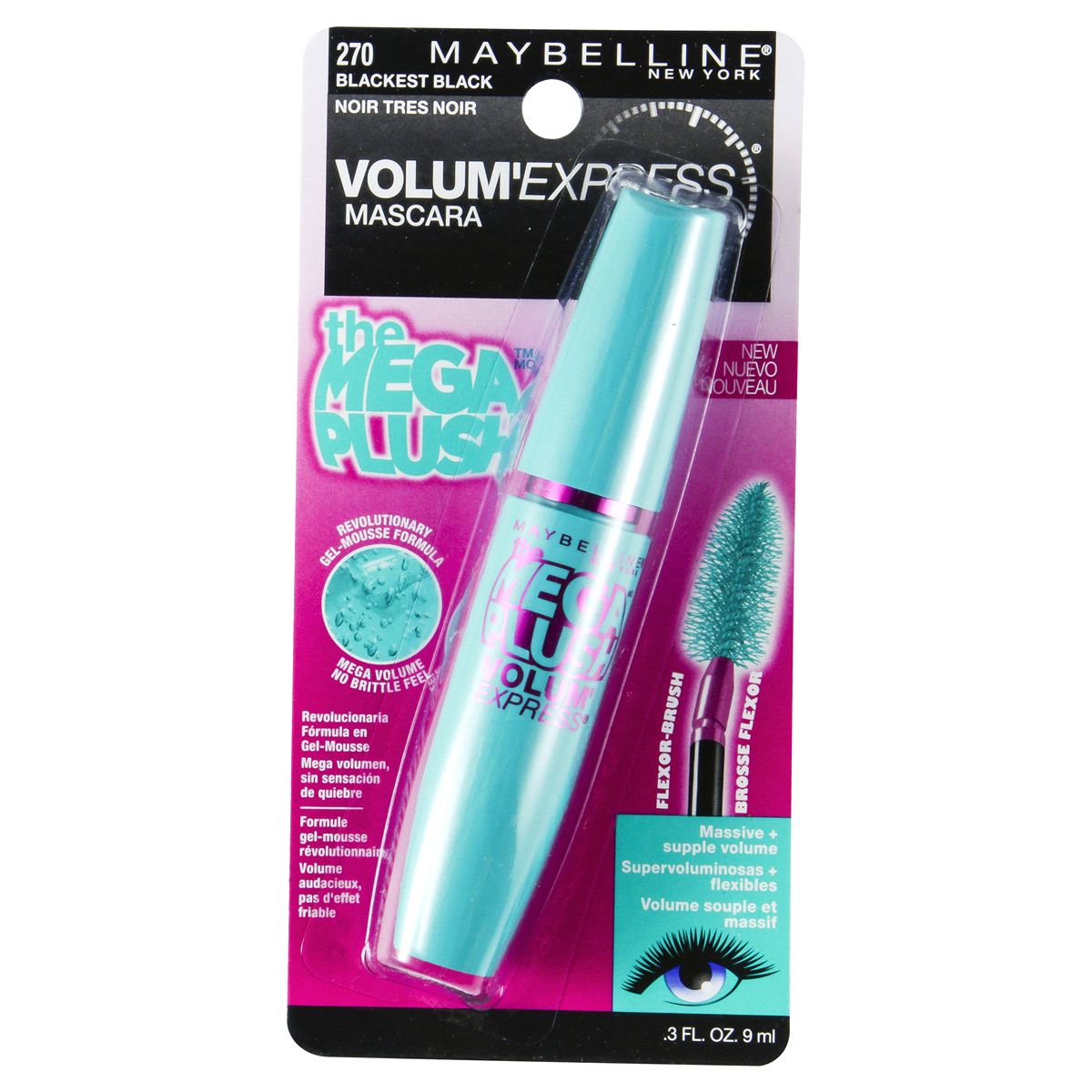 slide 1 of 6, Maybelline Volum' Express The Mega Plush Waterproof Mascara - 270 Blackest Black - 0.3 fl oz, 0.3 fl oz