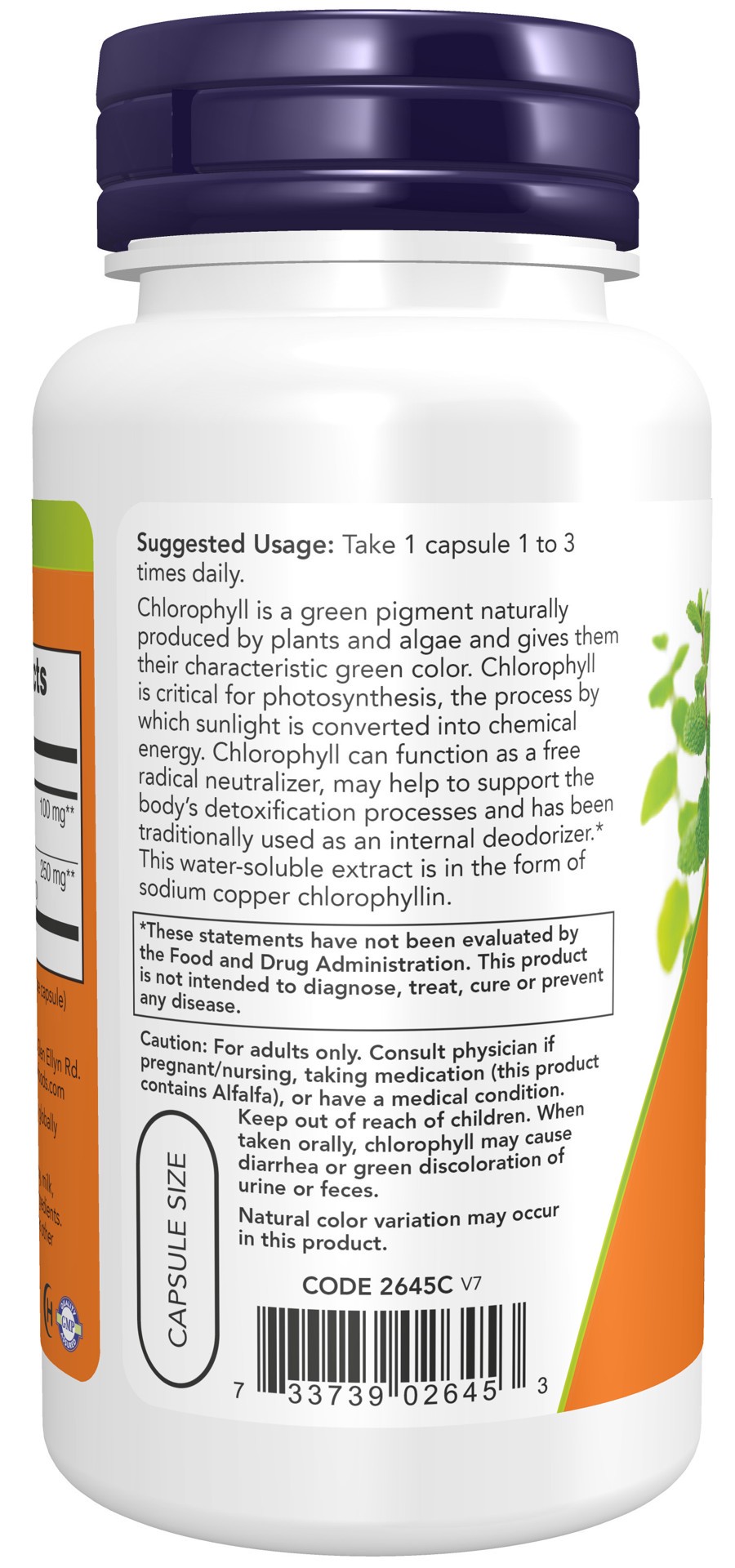 slide 2 of 4, NOW Chlorophyll 100 mg - 90 Veg Capsules, 100 ct