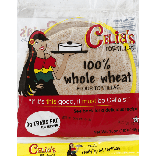 slide 1 of 1, Celia's Tortillas Tortillas, Flour, 100% Whole Wheat, 16 oz