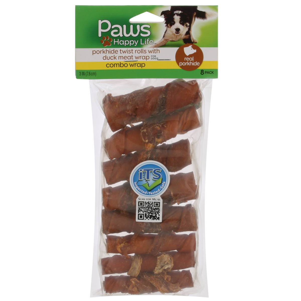 slide 1 of 1, Paws Happy Life Porkhide Twist Rolls, with Duck Meat Wrap, 3 Inch, 8 Pack, 8 ct