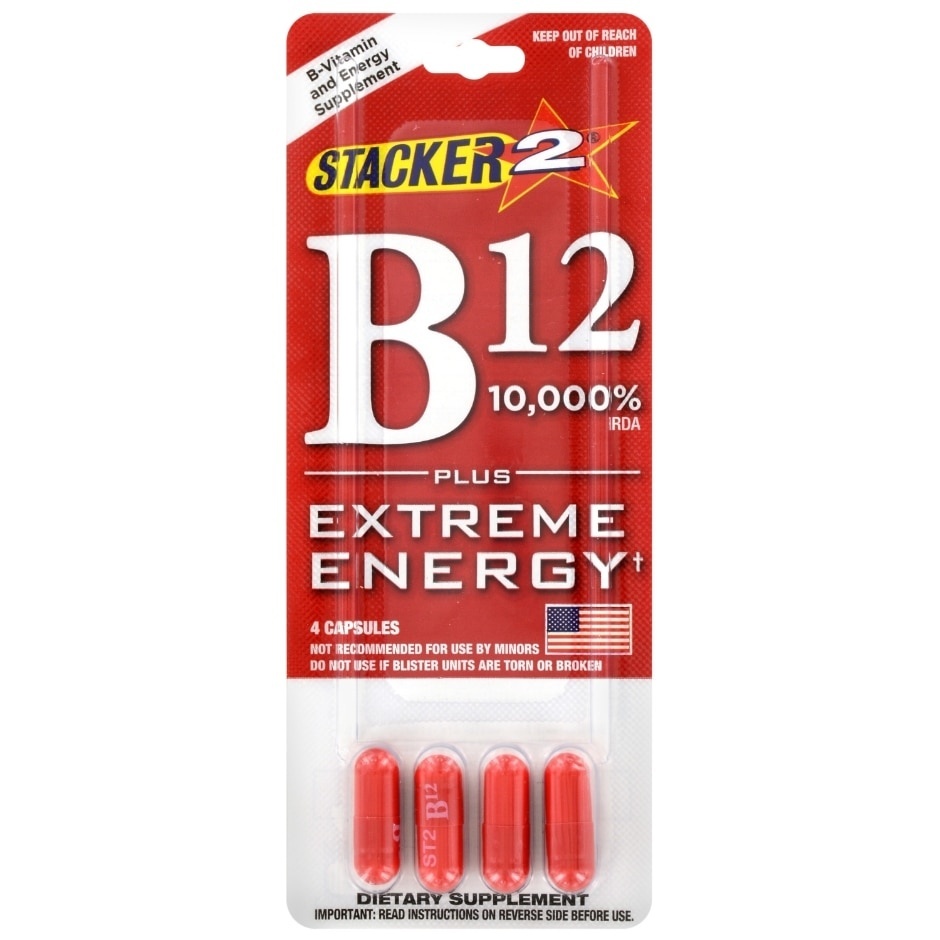 slide 1 of 1, NVE Pharmaceuticals Stacker2 B12 Plus Extreme Energy Capsules, 4 ct
