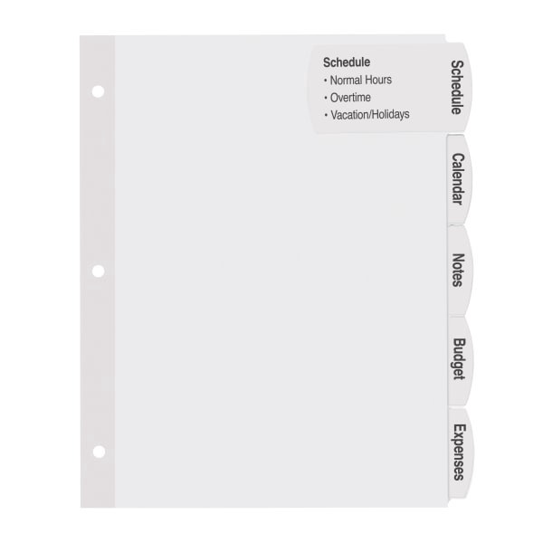 slide 3 of 8, Avery® Big Tab™ Printable Large Label Dividers With Easy Peel®, 8 1/2"" x 11"", 5 Tab, White, Pack Of 4, 4 ct; 8 1/2 in x 11 in