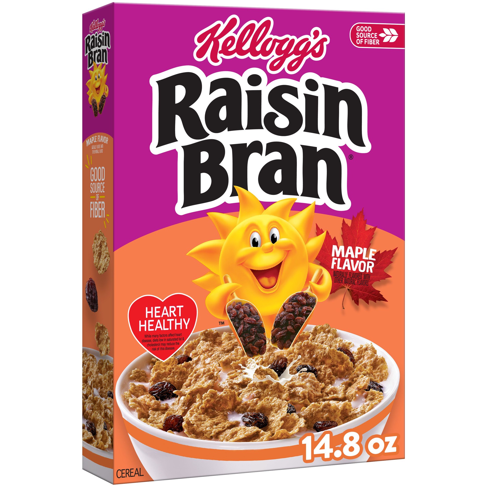 slide 1 of 5, Raisin Bran Kellogg's Raisin Bran Breakfast Cereal, Fiber Cereal, Family Breakfast, Maple Flavor, 14.8oz Box (1 Box), 14.8 oz