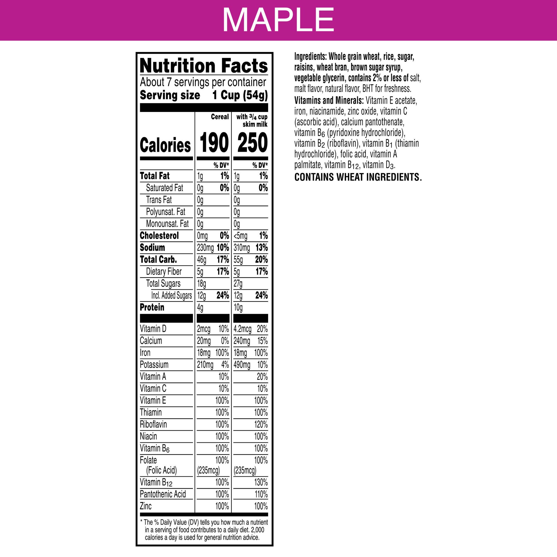 slide 5 of 5, Raisin Bran Kellogg's Raisin Bran Breakfast Cereal, Fiber Cereal, Family Breakfast, Maple Flavor, 14.8oz Box (1 Box), 14.8 oz