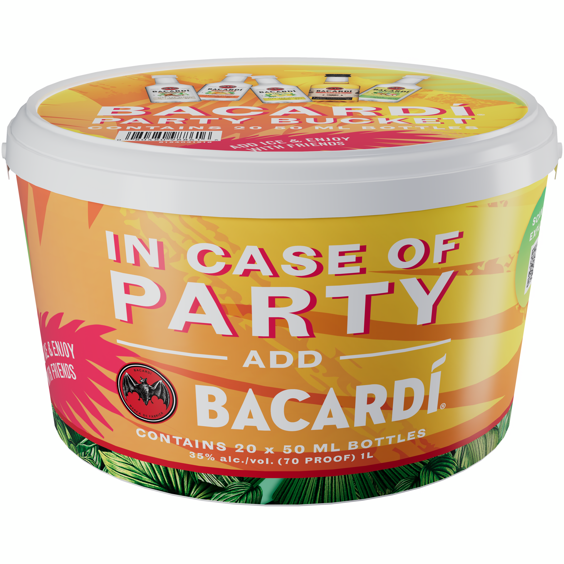 slide 5 of 5, Bacardi Party Bucket With Bacardi Coconut, Mango Chile, Limon, Tropical And Spiced Rum, 20 X 50 Ml Bottles, 50 ml