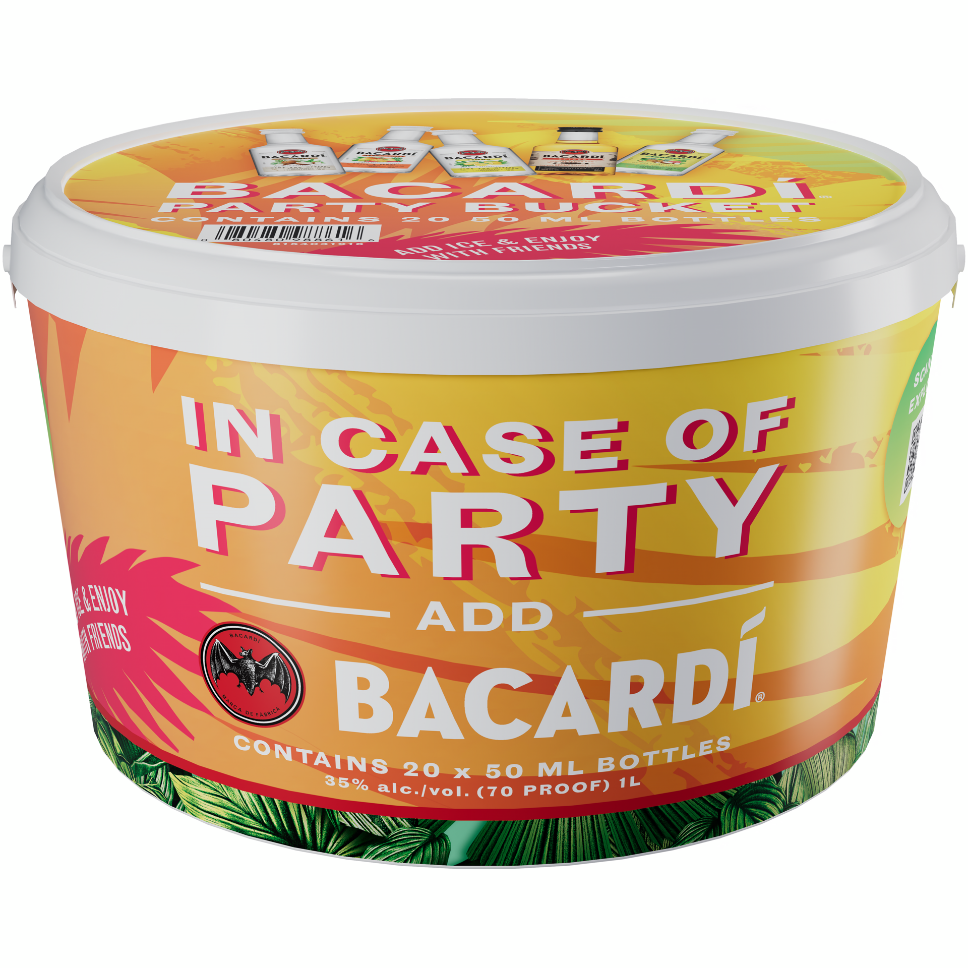 slide 2 of 5, Bacardi Party Bucket With Bacardi Coconut, Mango Chile, Limon, Tropical And Spiced Rum, 20 X 50 Ml Bottles, 