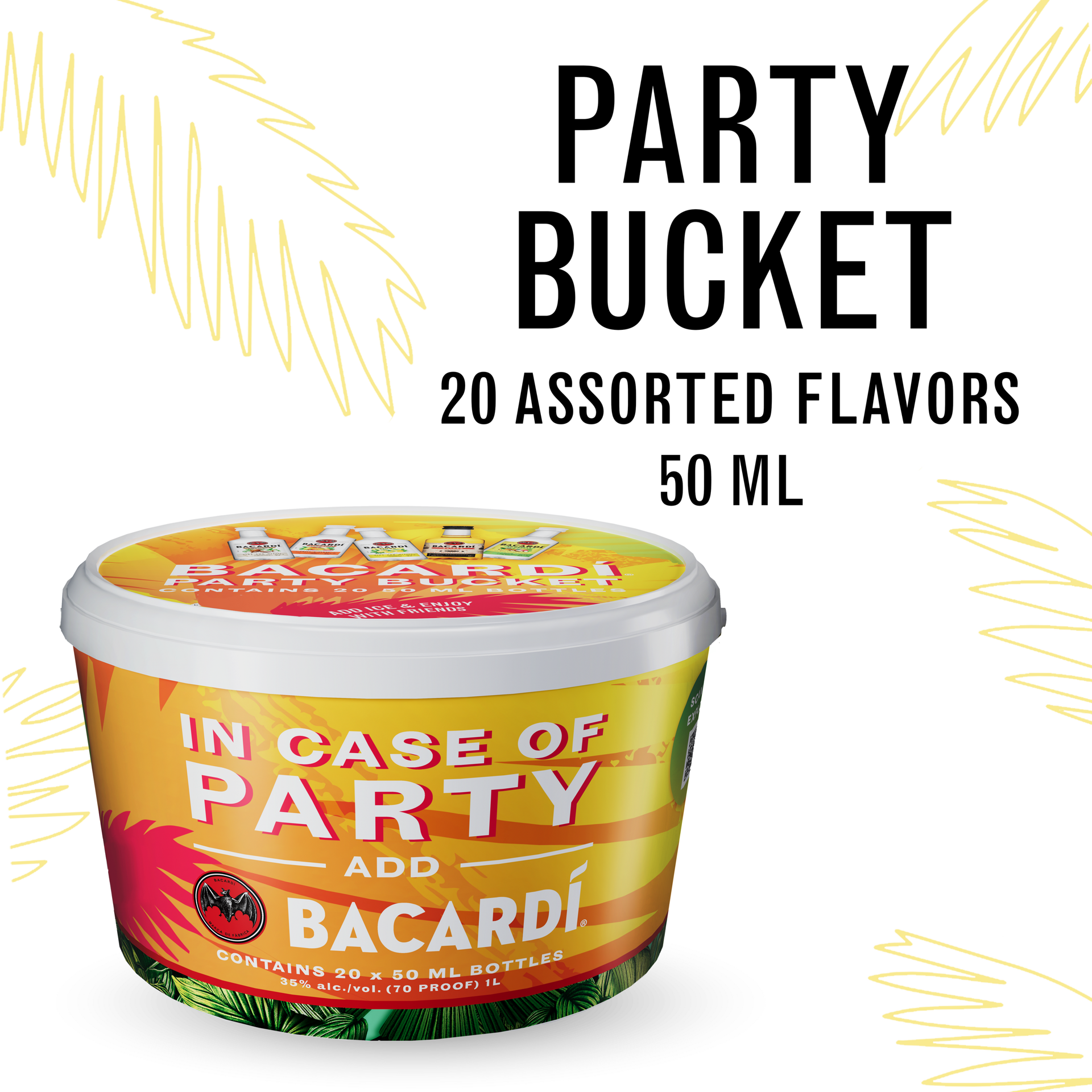 slide 1 of 5, Bacardi Party Bucket With Bacardi Coconut, Mango Chile, Limon, Tropical And Spiced Rum, 20 X 50 Ml Bottles, 50 ml