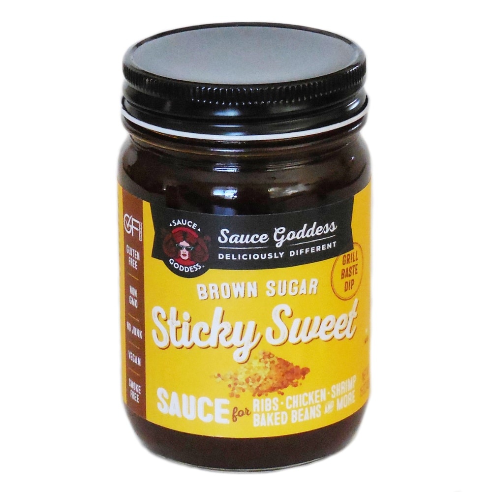 slide 1 of 1, Sauce Goddess Sauce Goodness Sauce Grillin & Dippin Smoke Free Bbq Sticky Sweet, 14 oz