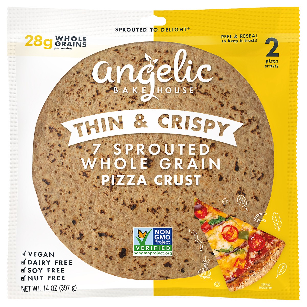 slide 1 of 7, Angelic Bakehouse Flatzza Sprouted Whole Grain Thin Pizza Crusts, 2 ct; 14 oz