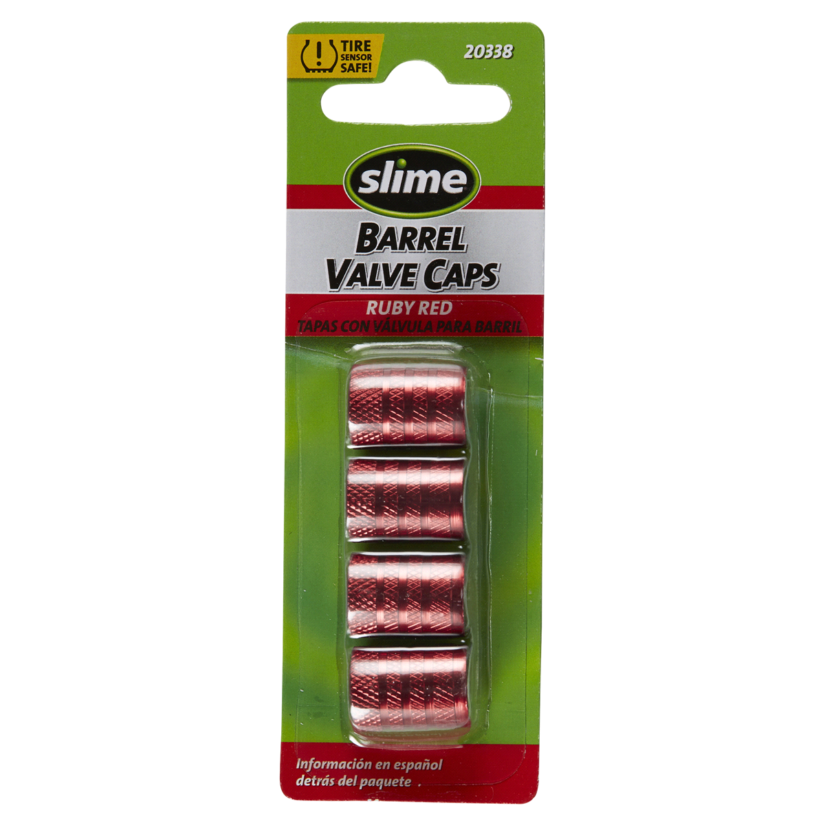 slide 1 of 5, Slime Tire Valve Caps Barrel shaped and Ruby Red, 1 ct