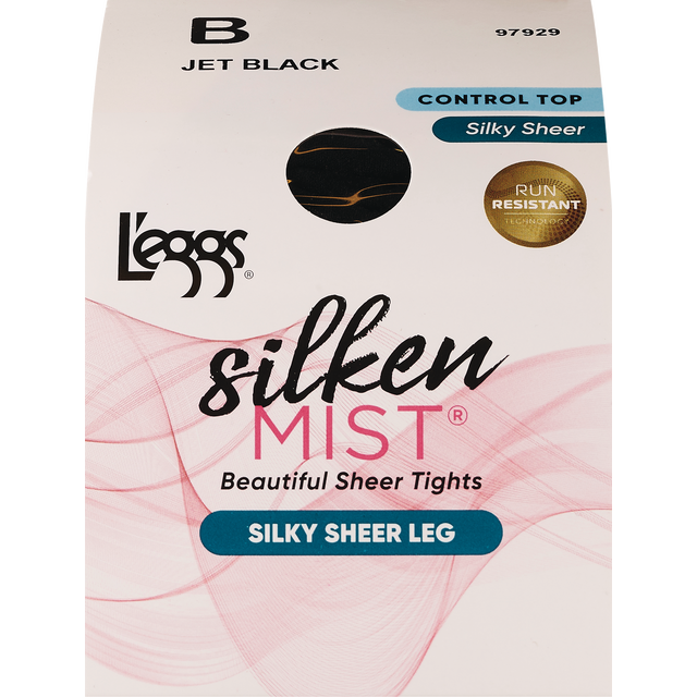 slide 1 of 1, L'eggs Silken Mist Jet Black Silky Sheer Leg Beautiful Sheer Tights B 1 ea, 1 ct