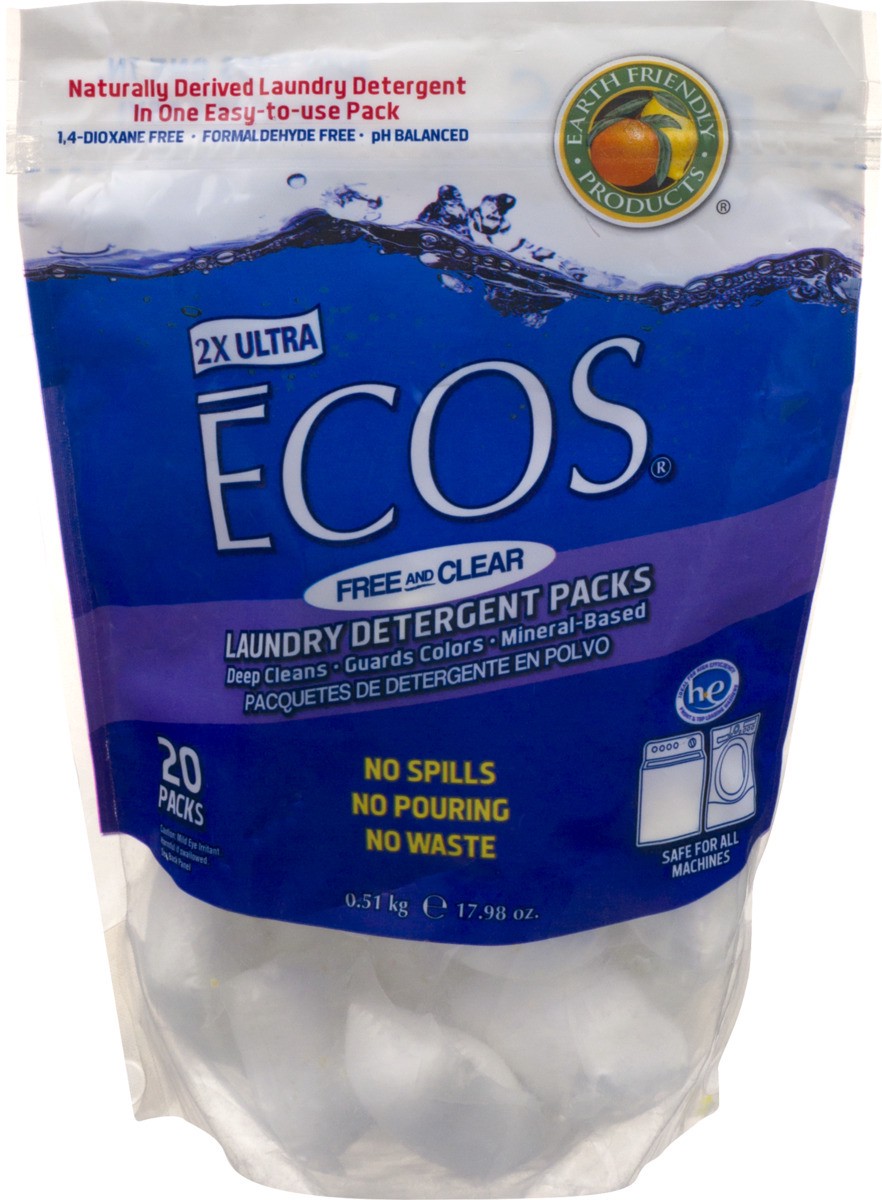 slide 7 of 9, ECOS Free & Clear Laundry Detergent Packs 20 ea, 20 ct