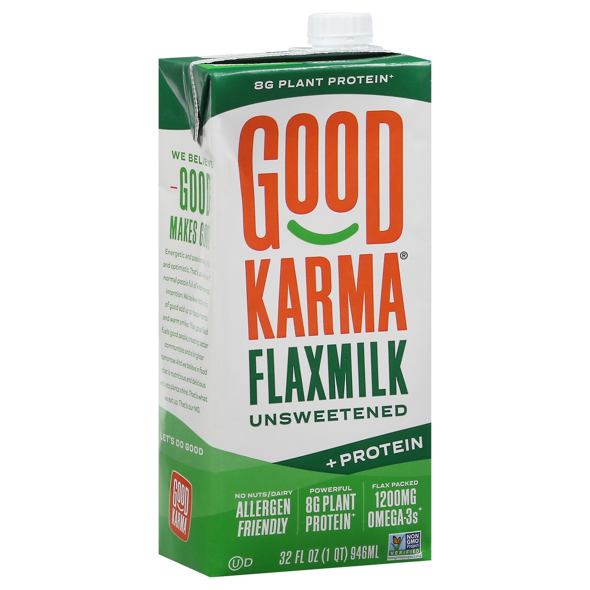 slide 4 of 9, Good Karma Unsweetened +Protein Flaxmilk 32 fl oz, 32 fl oz