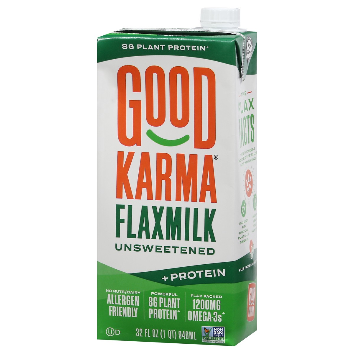 slide 6 of 9, Good Karma Unsweetened +Protein Flaxmilk 32 fl oz, 32 fl oz