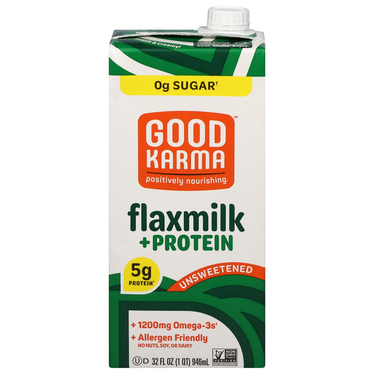 slide 1 of 9, Good Karma Unsweetened +Protein Flaxmilk 32 fl oz, 32 fl oz