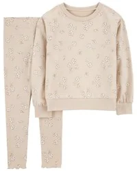 Carter's Kid 2-Piece Floral Pullover & Stretch Legging Set Tan 8