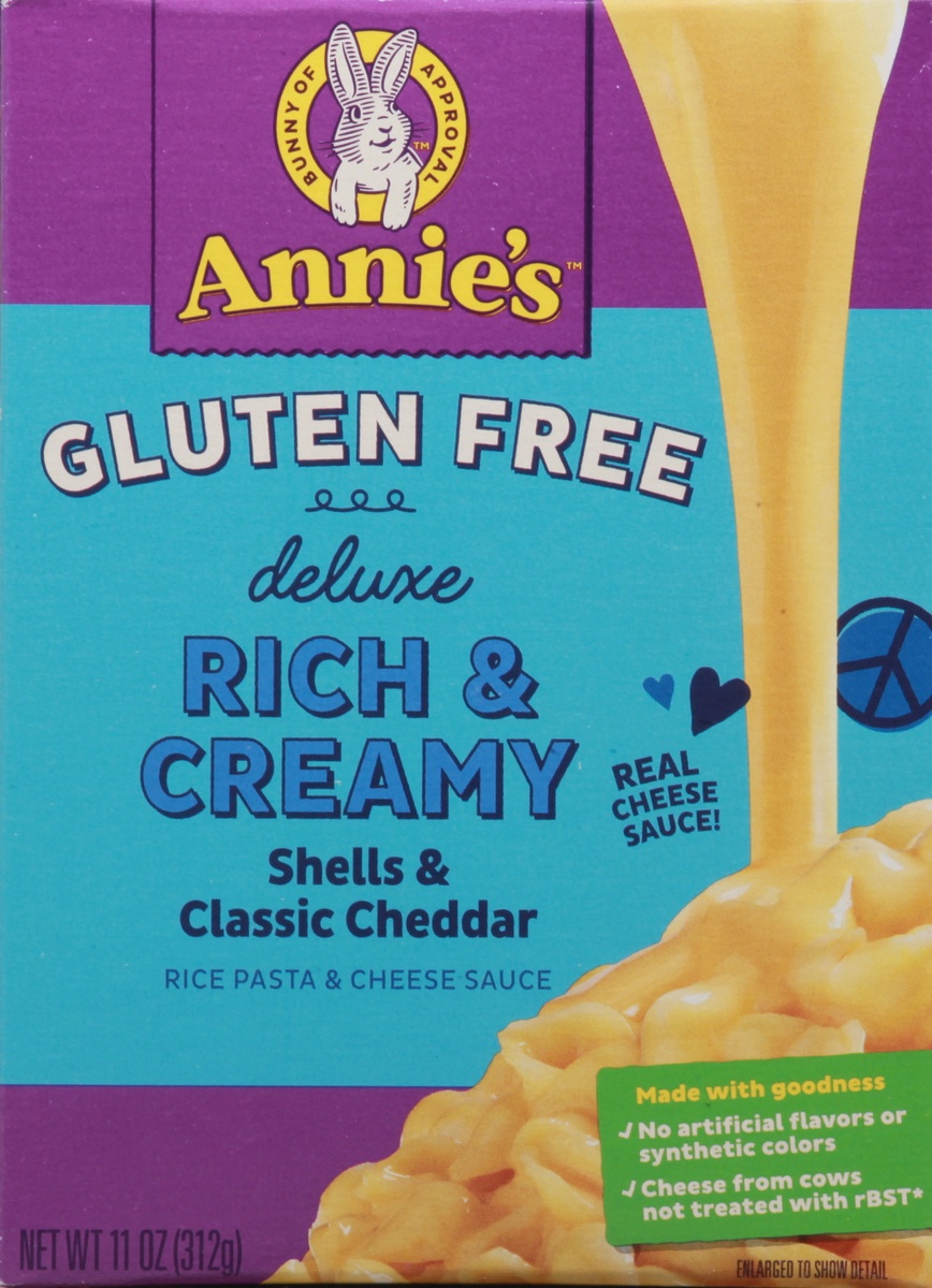 slide 8 of 10, Annie's Gluten Free Macaroni and Cheese Dinner, Deluxe Rich & Creamy, Shells & Classic Cheddar 11 oz, 11 oz