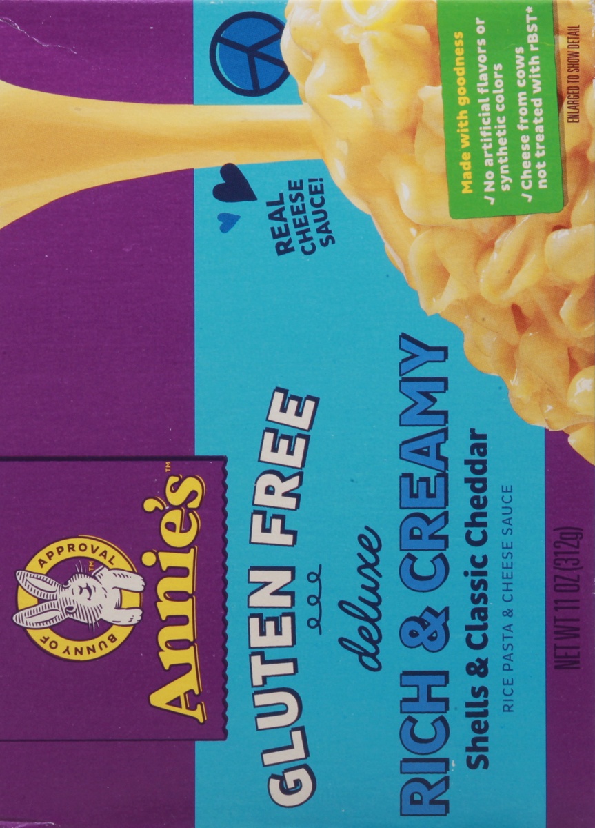 slide 9 of 10, Annie's Gluten Free Macaroni and Cheese Dinner, Deluxe Rich & Creamy, Shells & Classic Cheddar 11 oz, 11 oz