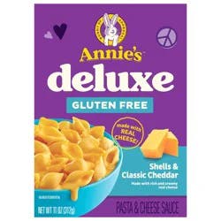 Annie's Deluxe Gluten Free Shells and Classic Cheddar, Pasta and Cheese Sauce, Made with Real Cheese, 11 oz