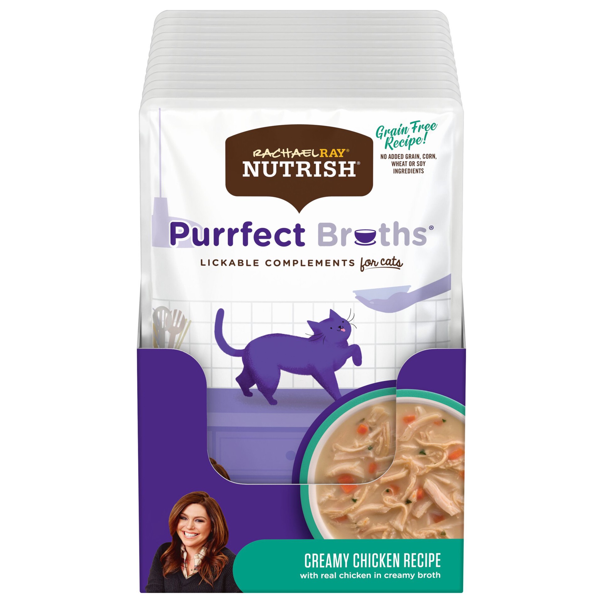 slide 1 of 8, Rachael Ray Nutrish Purrfect Broths Creamy Chicken Recipe, Lickable Complements for Cats, 1.4 oz. Pouch, 1.4 oz