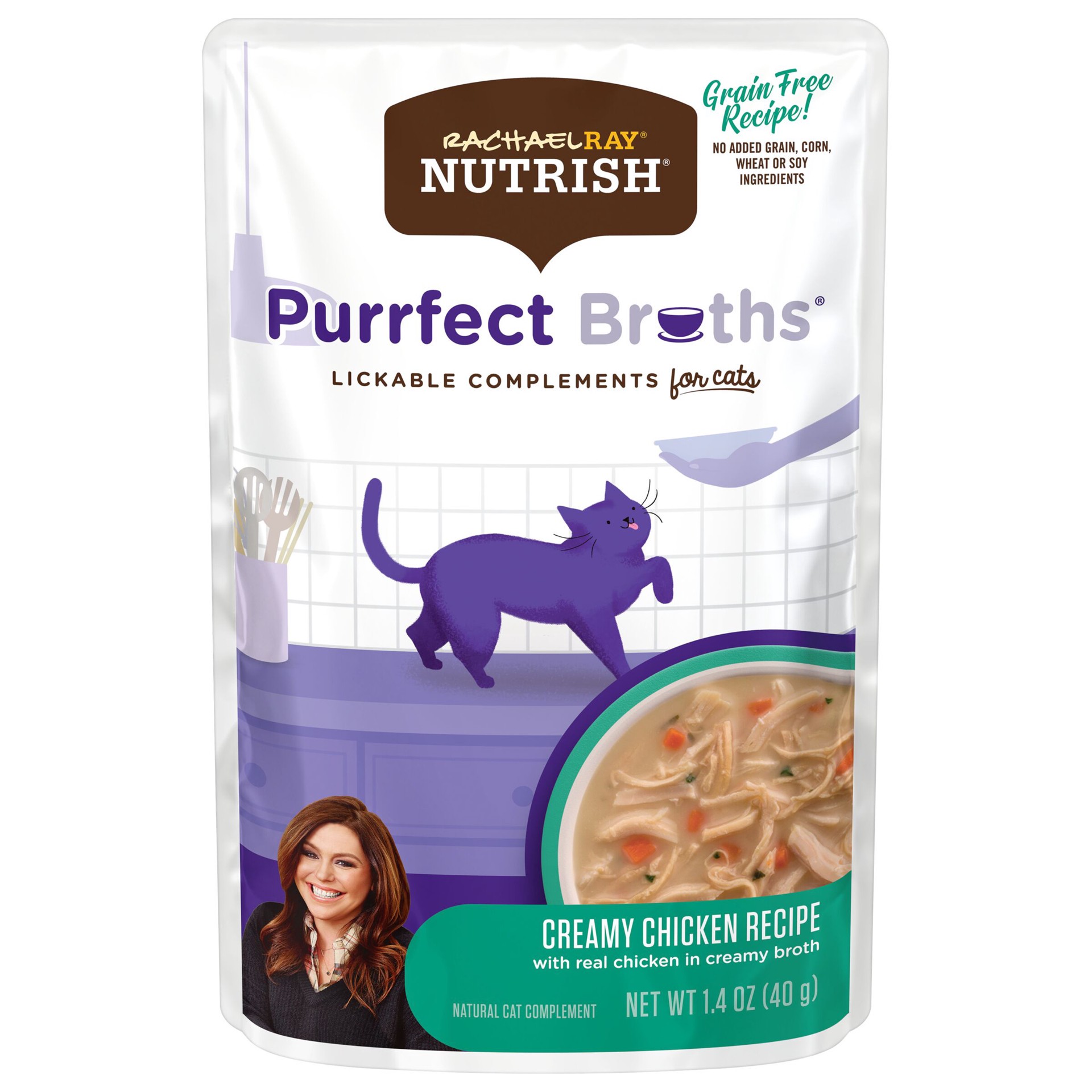 slide 1 of 8, Rachael Ray Nutrish Purrfect Broths Creamy Chicken Recipe, Lickable Complements for Cats, 1.4 oz. Pouch, 1.4 oz