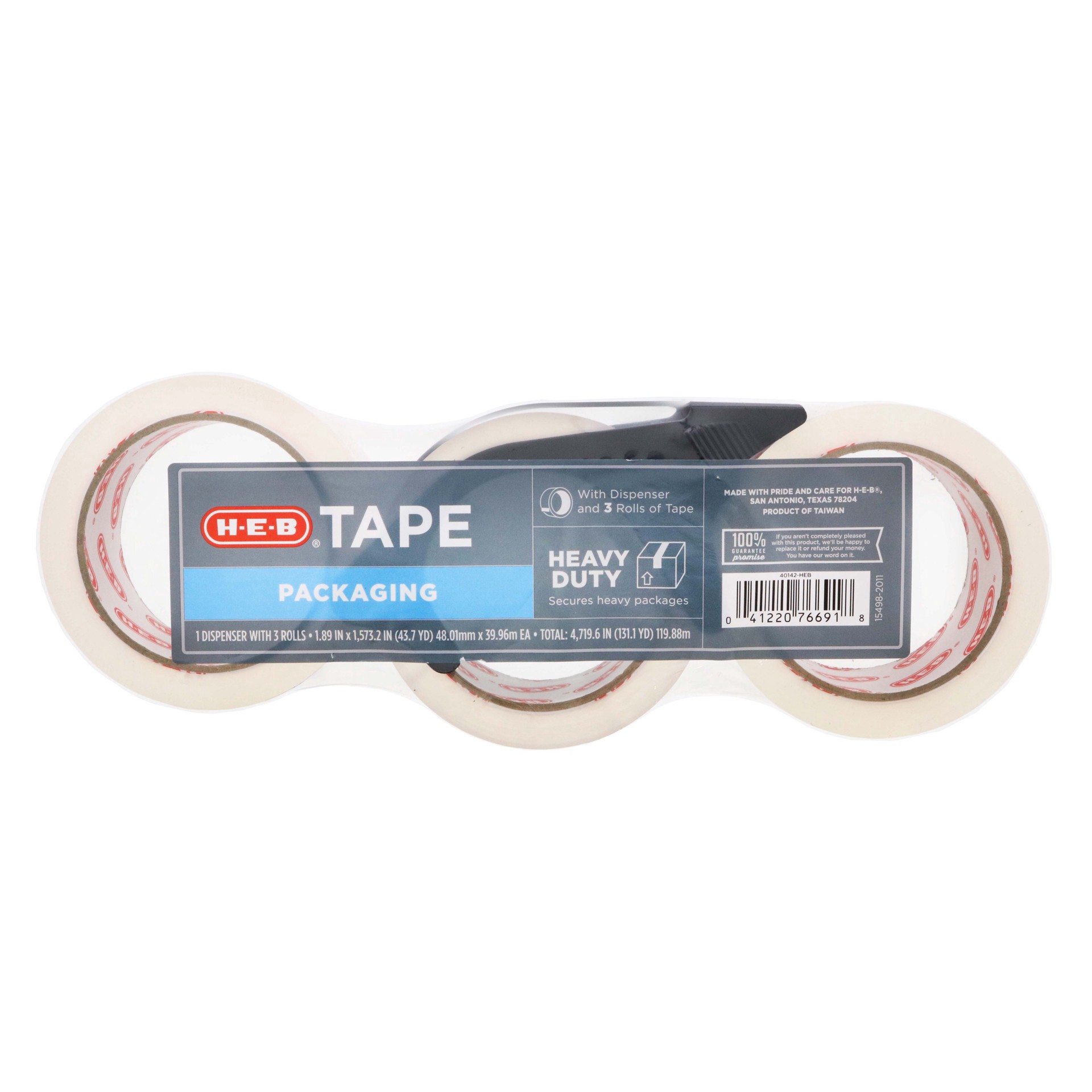 slide 1 of 1, H-E-B Heavy Duty Clear Packaging Tape with Dispenser, 3 ct