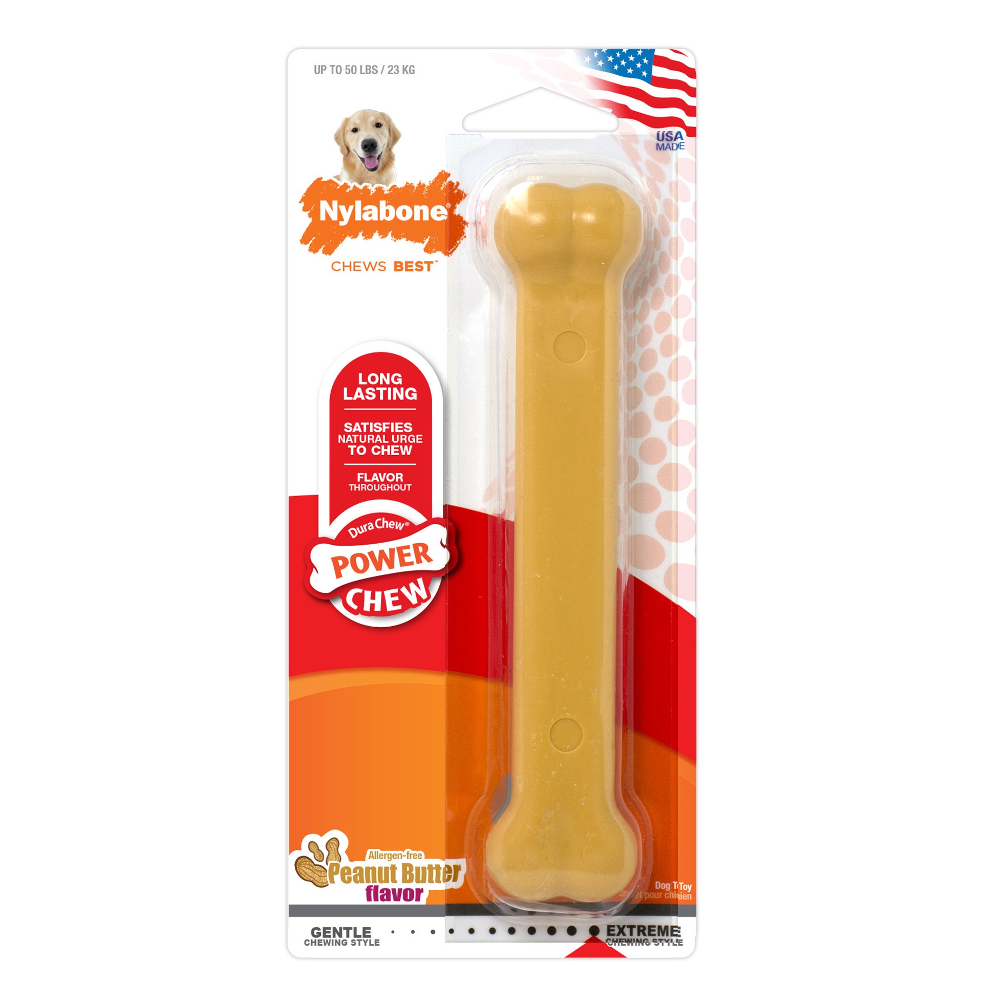 slide 1 of 10, Nylabone Power Chew Dog Toy Peanut Butter Large/Giant - Up to 50 lbs.(1 Count), 3.8 oz; MED