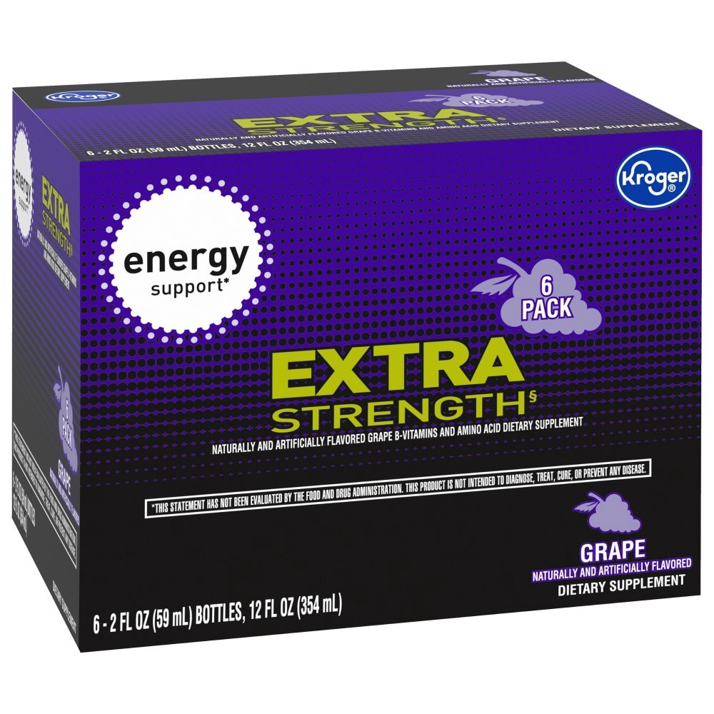 slide 1 of 4, Kroger Grape Extra Strength Energy Shots, 6 ct / 2 fl oz bottles