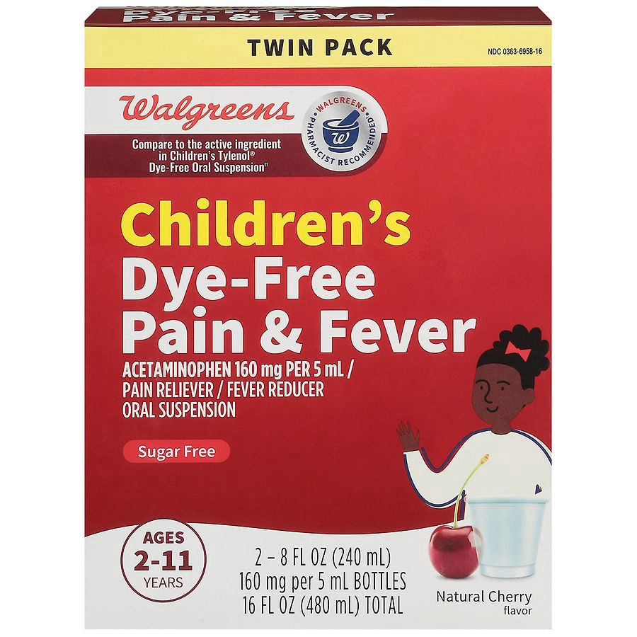 slide 1 of 5, Walgreens Children's Dye-Free Pain & Fever Cherry, 8 fl oz x 2 ct