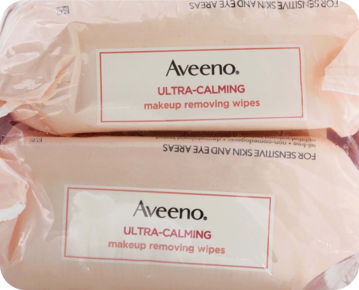 slide 9 of 9, Aveeno Ultra-Calming Makeup Removing Facial Cleansing Wipes with Calming Feverfew Extract, Oil-Free Soothing Face Wipes for Sensitive Skin, Gentle & Non-Comedogenic, Twin Pack, 2 x 25 ct, 50 ct