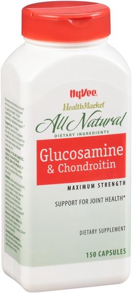 slide 1 of 1, Hy-Vee HealthMarket All Natural Glucosamine & Chondroitin Maximum Strength Dietary Supplement Capsules, 150 ct