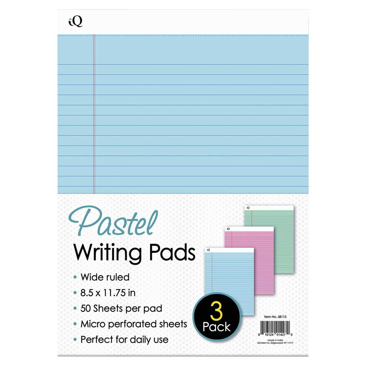 slide 1 of 9, iQ Pastel Legal Pads 8.5x11- Asst - 50sh/pad, 3 ct; 16 lb