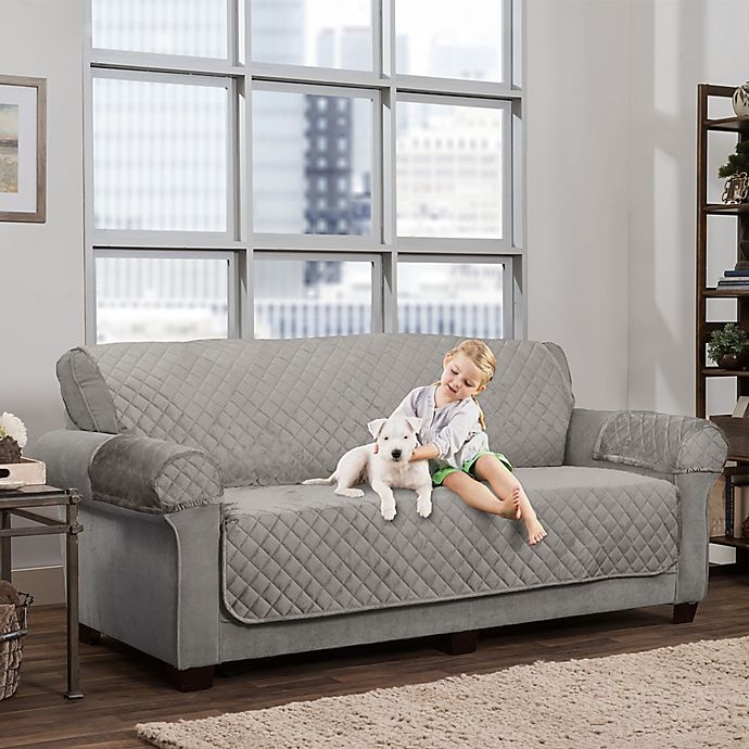 slide 1 of 7, Smart Fit Waterproof Plush Sofa Cover - Grey, 3 ct